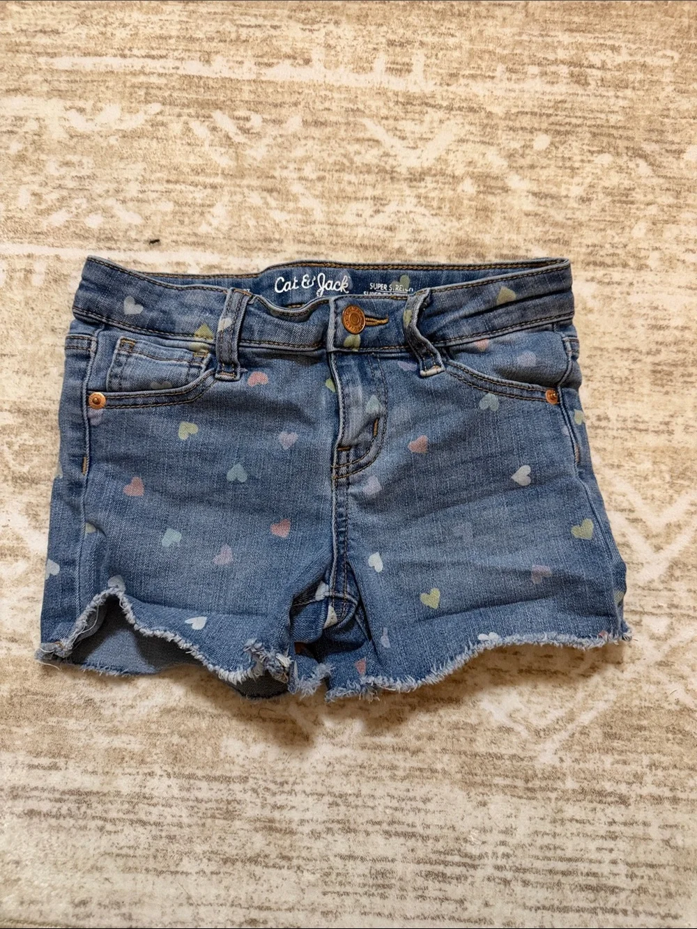 Cat & Jack Denim Shorts with Pastel Heart Print - Blue
